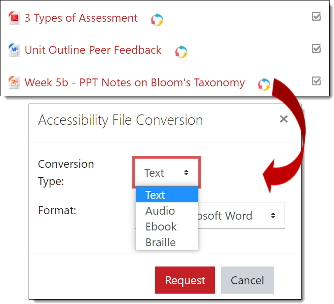 Screenshot of convertible files and conversion options