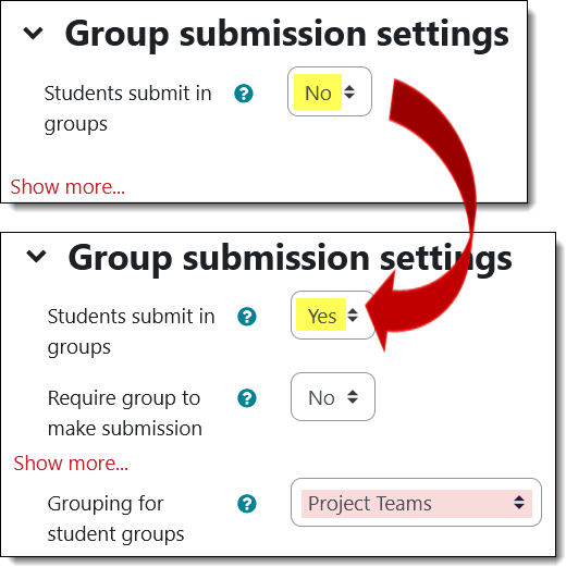 Screenshots of group submission settings