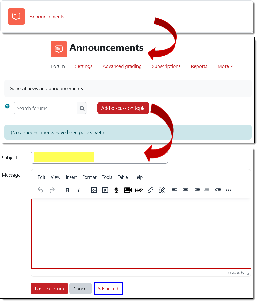 Screenshot of post announcement steps