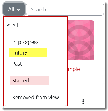 Screenshot of filter options