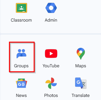 Picture of the Google Groups app button after scrolling down to find it