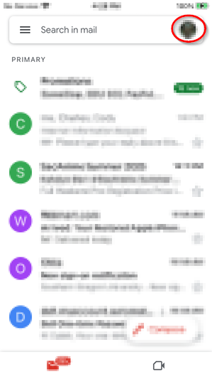 Picture of the gmail inbox with the profile picture highlighted where the account menu is located.