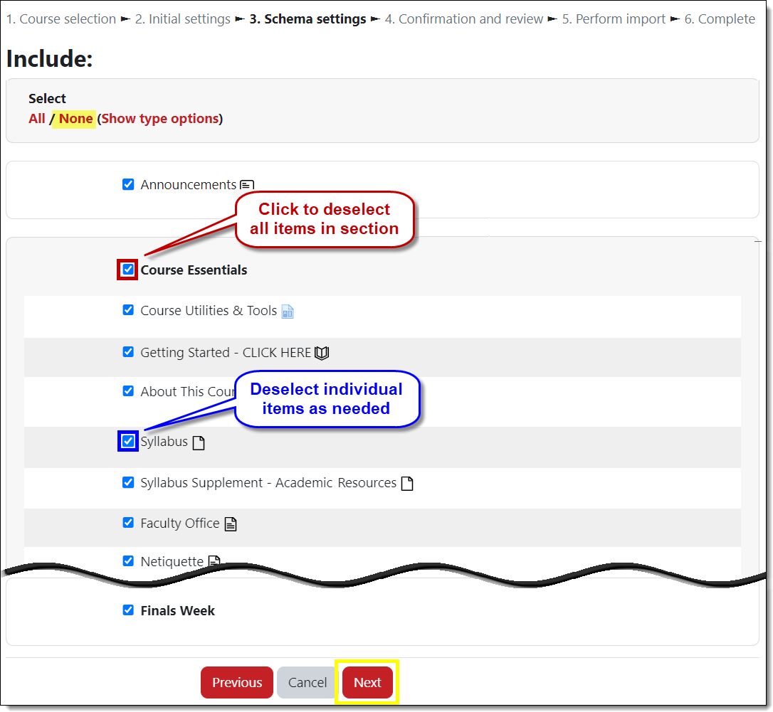 Select and deselect options