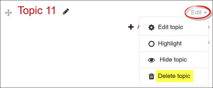 Screenshot of delete section