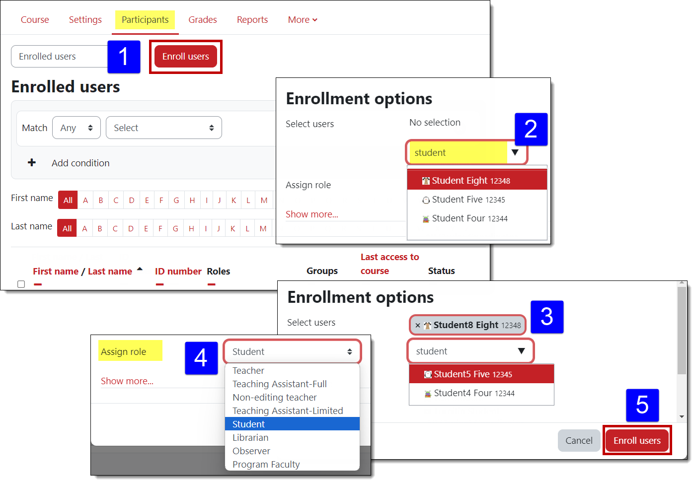 Screenshots illustrating the instructions