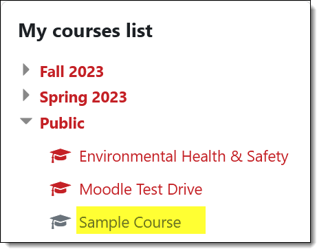 Screenshot of grayed out course name