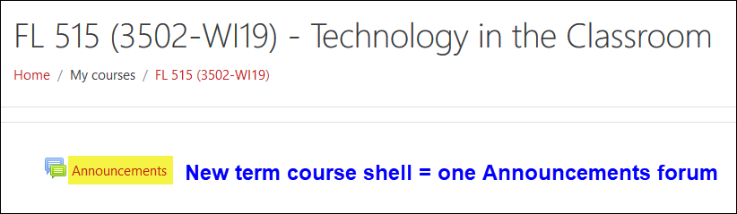 Screenshot of Announcements link