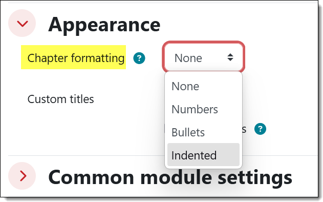 Screenshot of Appearance options