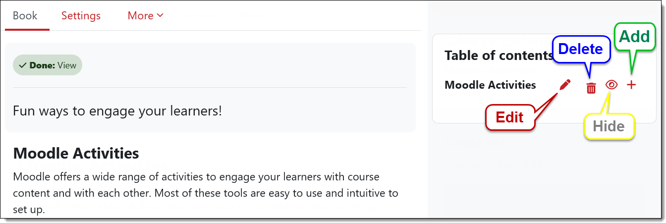 Screenshot of chapter edit options