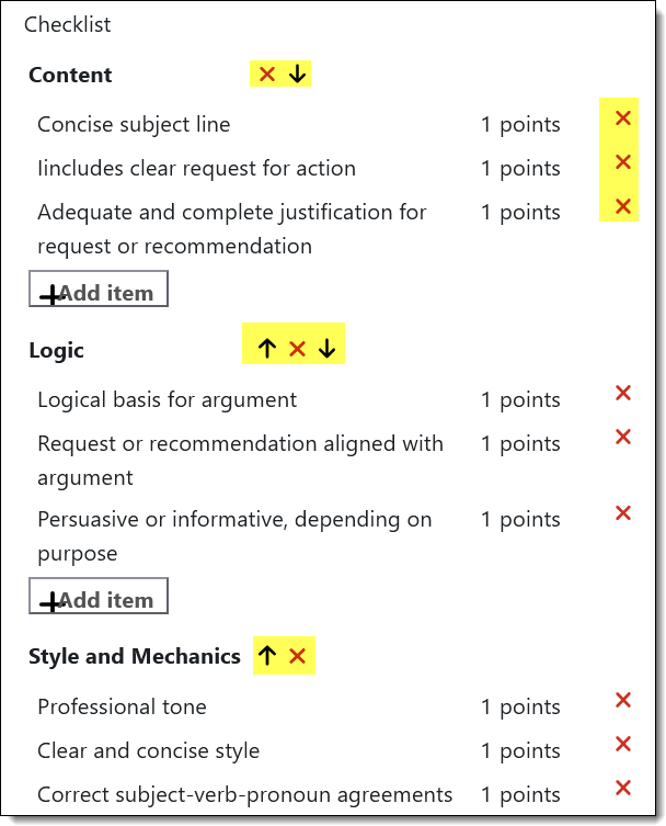 Screenshot of completed checklist