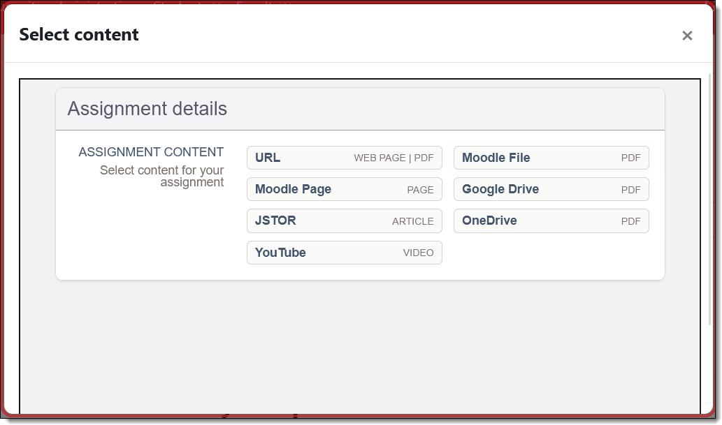 Screenshot of Hypothesis content options