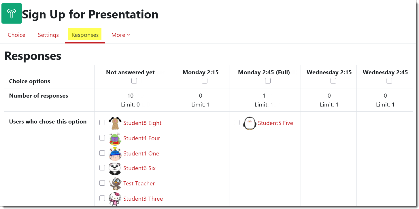 Screenshot of poll responses