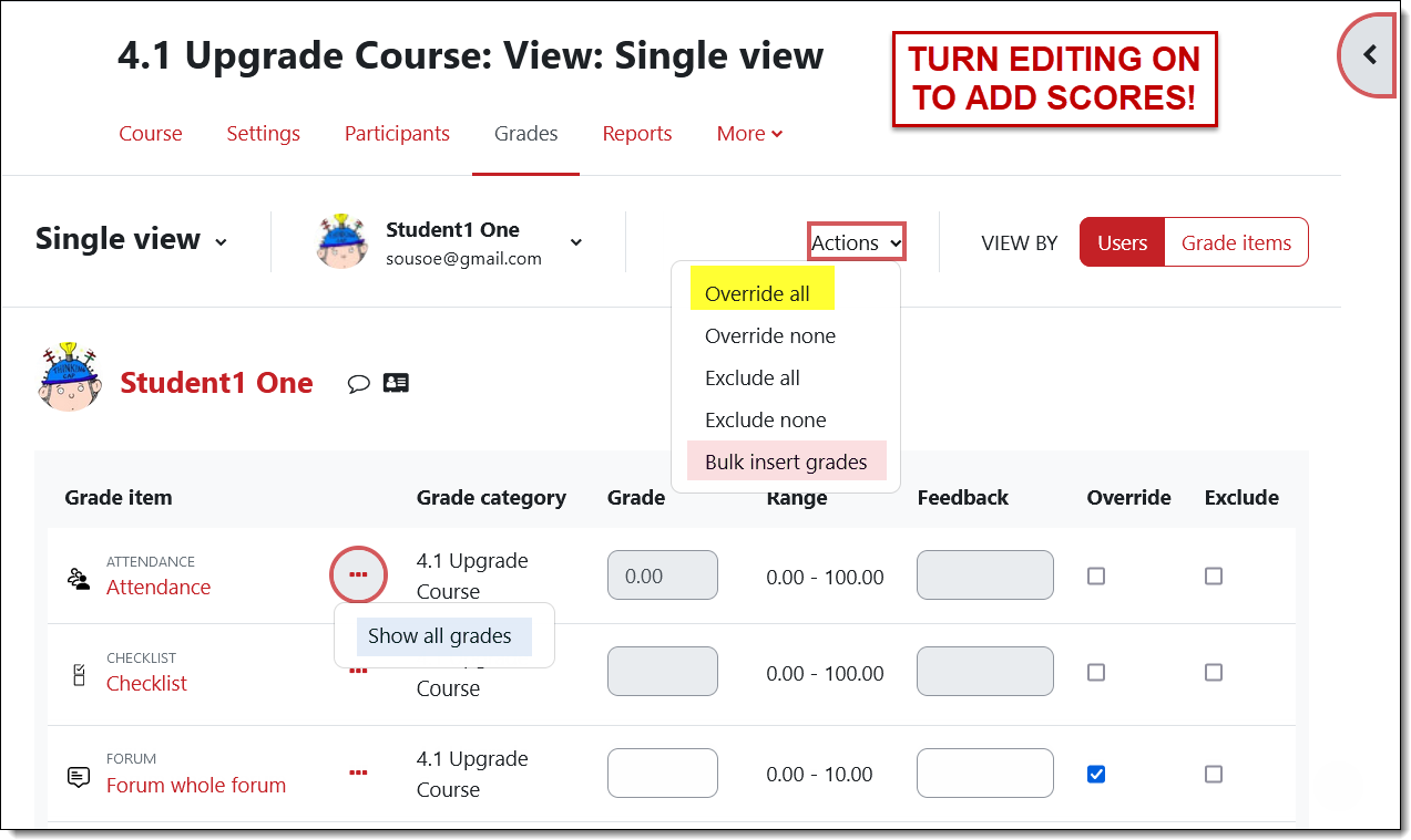 Screenshot of student view