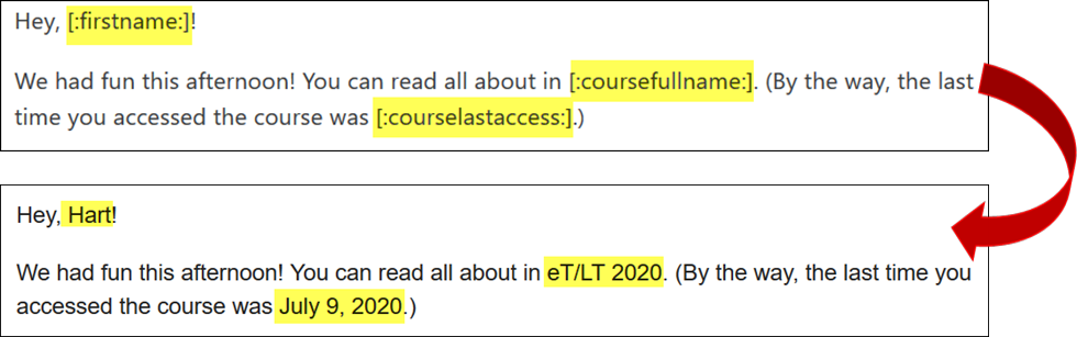Screenshot of codes inserted in a message