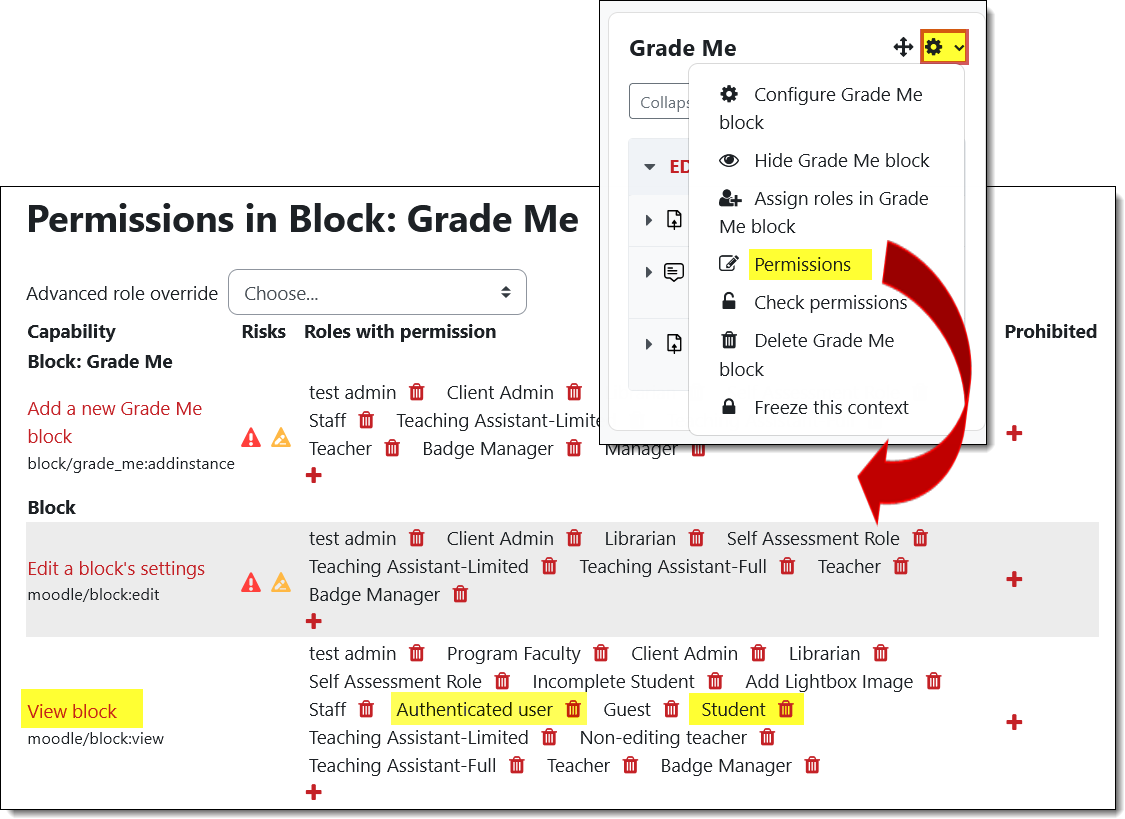 Screenshots of configure link and permissions interface