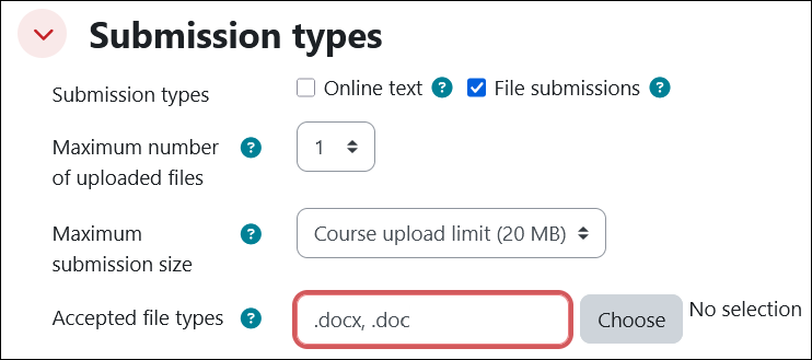 Screenshot of File submission type options