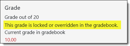 Screenshot of override notice in grading interface