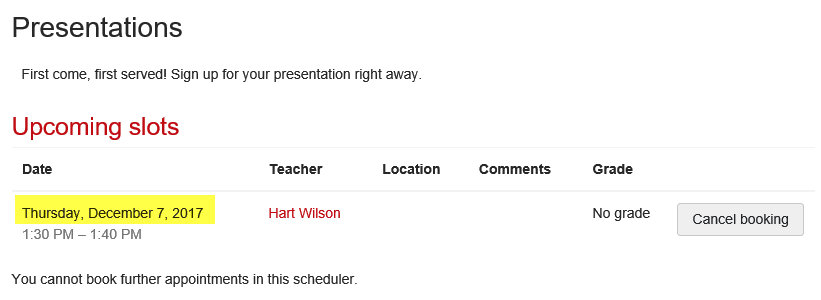 Student options when scheduling