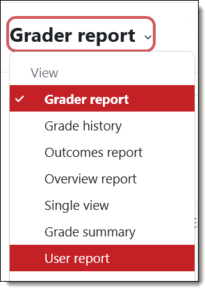 Screenshot of gradebook menu options