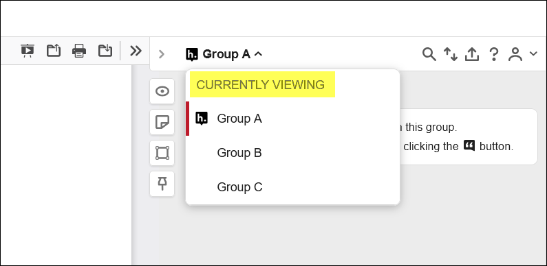Screenshot of groups links in Hypothesis window