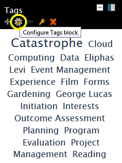 Screenshot of tags block with configure icon highlighted