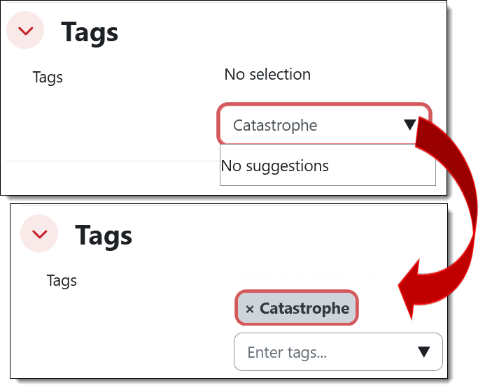 Screenshot of enter tag field