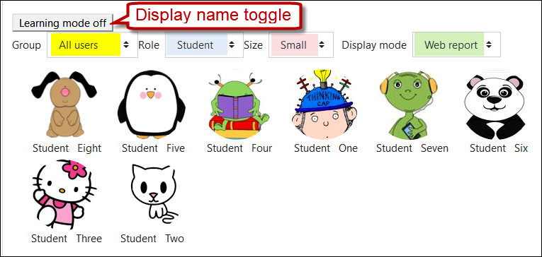 Display of student profile images and names