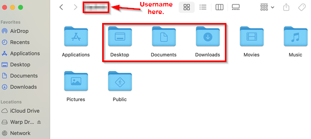 Picture of the user files associated to the user that is logged in. The name of the user from the perspective of the computer is written at the top (though it only lists the directory name) is highlighted and the minimum recommended folders to copy over are also highlighted within the window