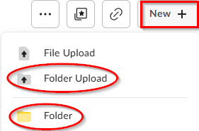 Picture Box settings with New + highlighted. Afterwards the Folder Upload and Folder buttons on the dropdown menu from the New + Button are also highlighted