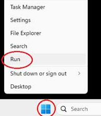 Picture of the run option found from right clicking the windows start icon.