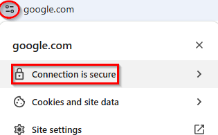 Picture of the tune icon in the google omnibox with the subsequent dropdown menu