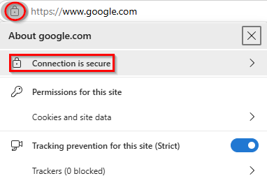 Picture of the padlock and the subsequent dropdown menu