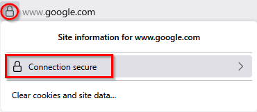 Picture of the Firefox padlock icon and the subsequent dropdown menu