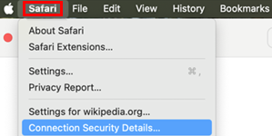 Picture of the Safari dropdown menu