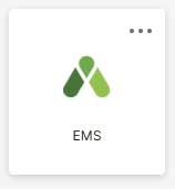 Picture of what the EMS app looks like in Okta. It has a sort of green arrow pointed up as the logo with the text EMS below it