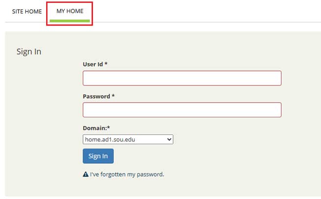 Picture of the My Home login page when first pulling it up