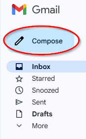 Picture of the compose button under the Gmail icon and above the inbox selection