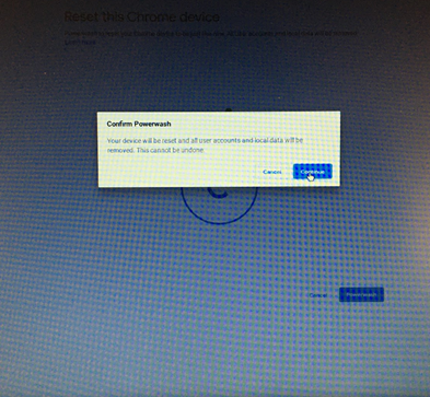 Picture of the powerwash confirmation screen.