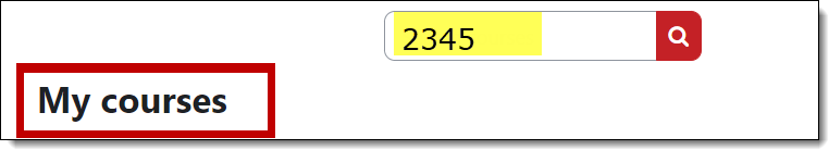 Screenshot of Search courses field from the home page with an example CRN entered