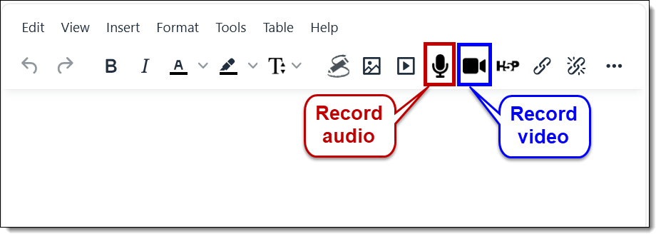 Screenshot of TinyMCE recording icons